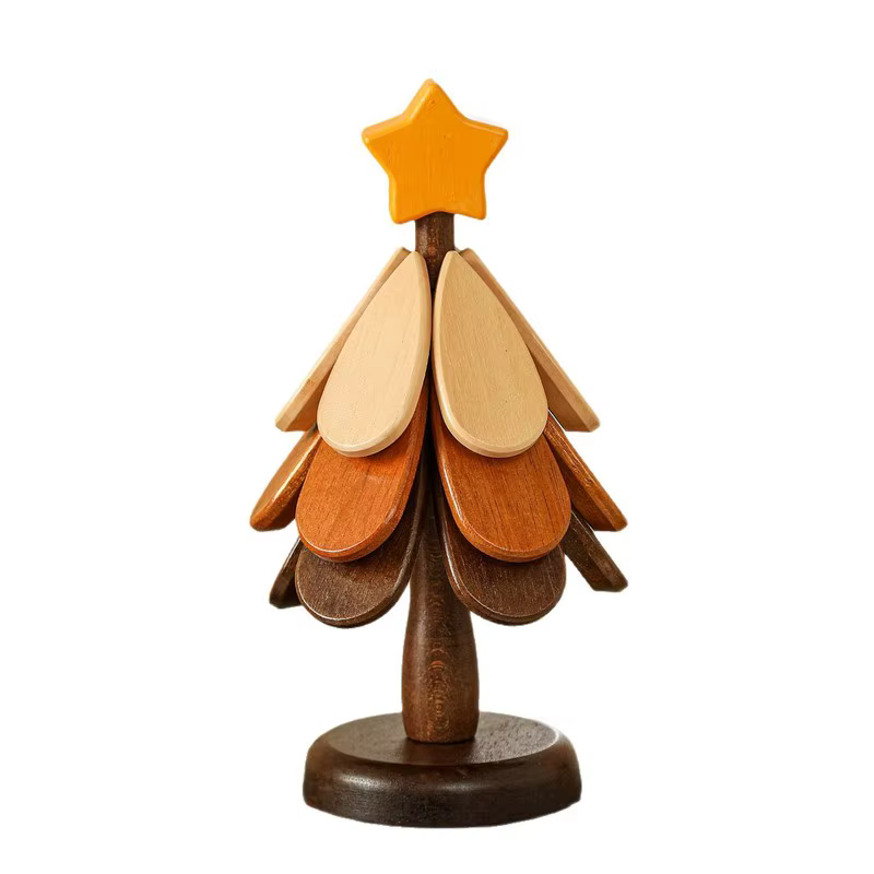 Ensemble de dessous-de-plat en bois naturel de qualité supérieure en forme de sapin de Noël