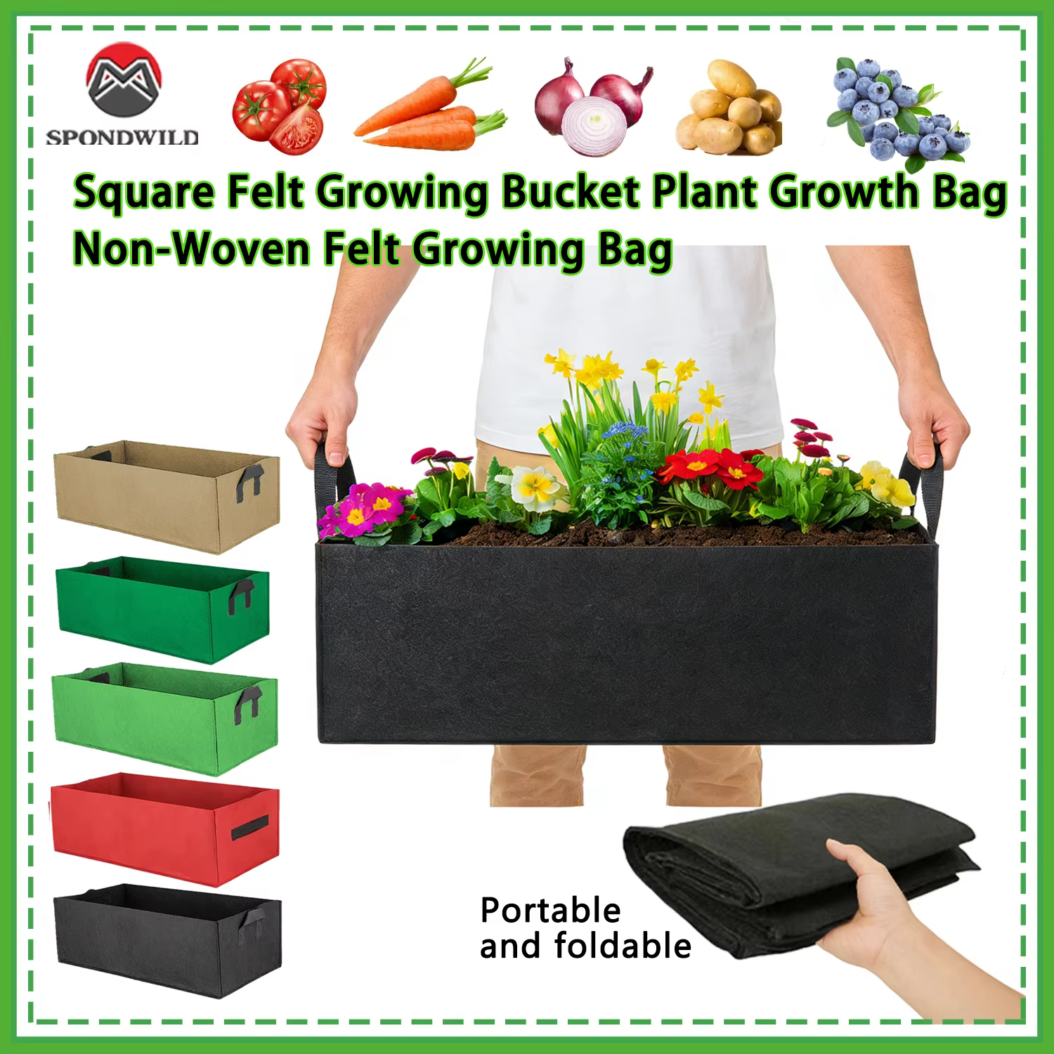 Sac de plantation carré respirant, seau de culture Non tissé avec conception de contrôle des racines, peu encombrant et pliable pour un jardinage polyvalent