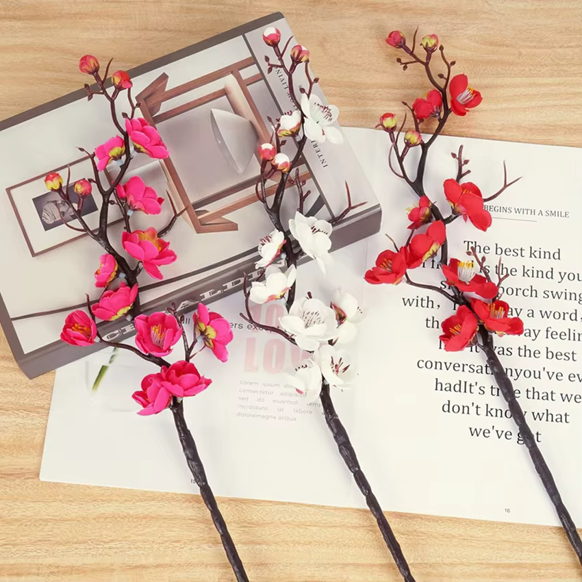 1pcs fleurs artificielles fleur de prunier pêche branche soie