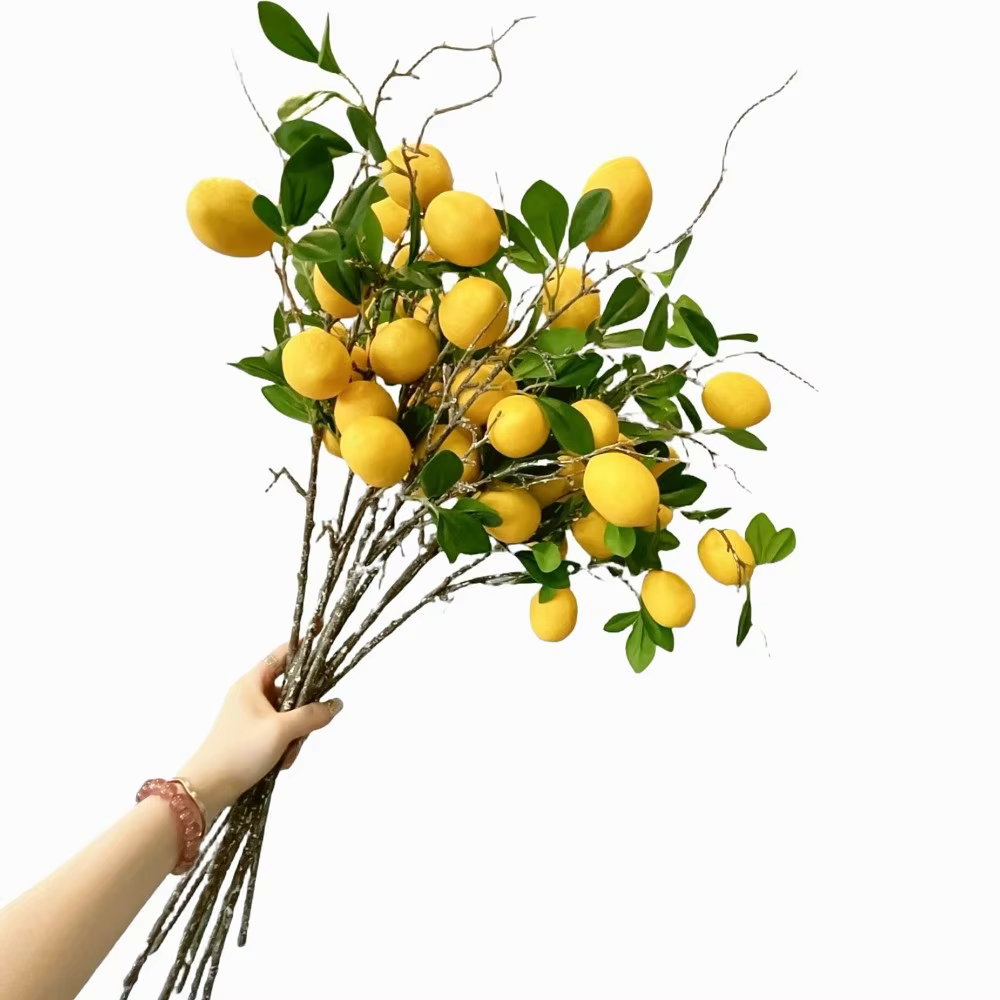 Branche de citron artificielle à feuilles vertes