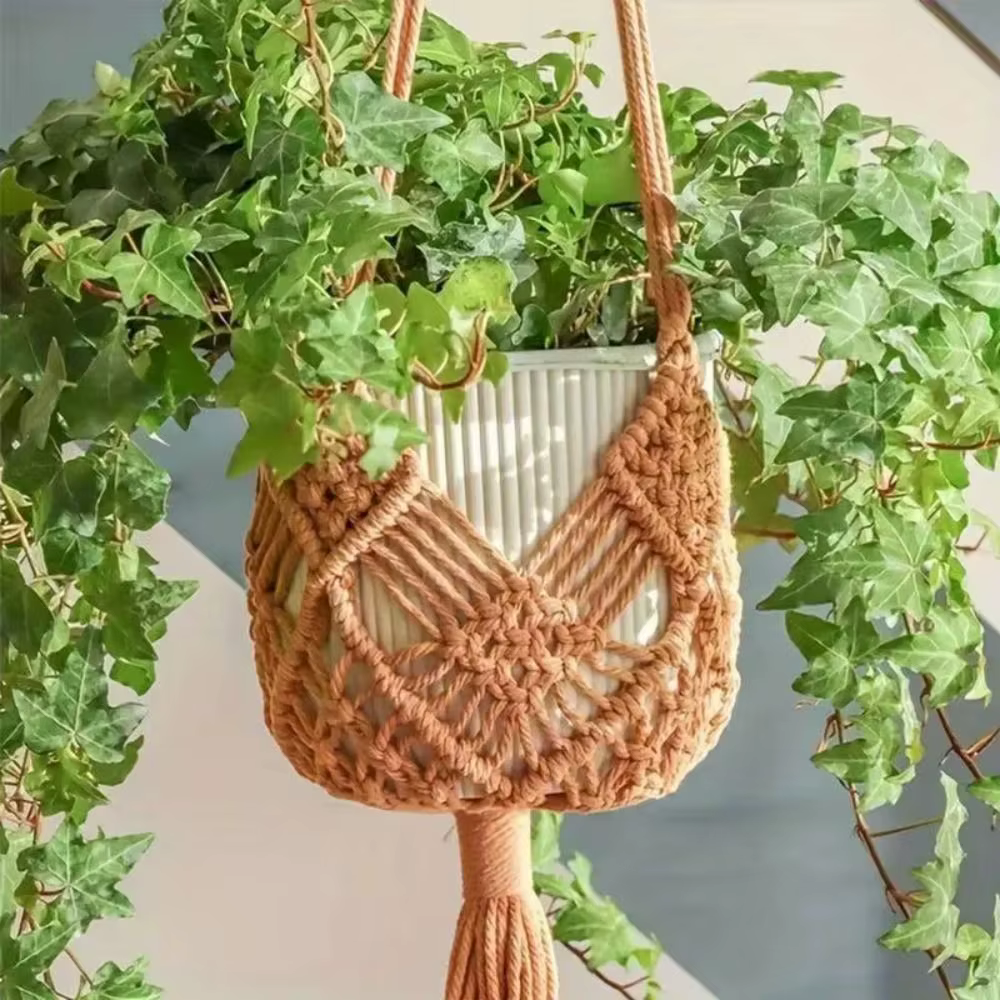 Porte-plante bohème avec pochette en filet
