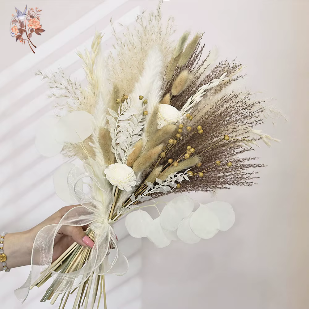 55 pièces nordique Boho maison fleurs séchées décor blanc Pampas herbe Mariage mariée