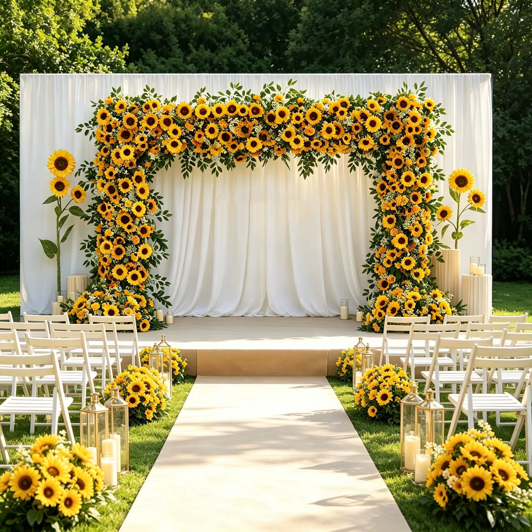 XUELY X9196 Composition florale artificielle de tournesols et verdure pour toile de fond de mariage