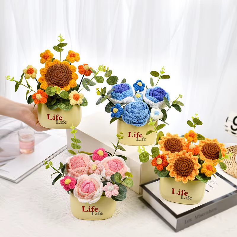 Bouquets de fleurs artificielles en crochet finis