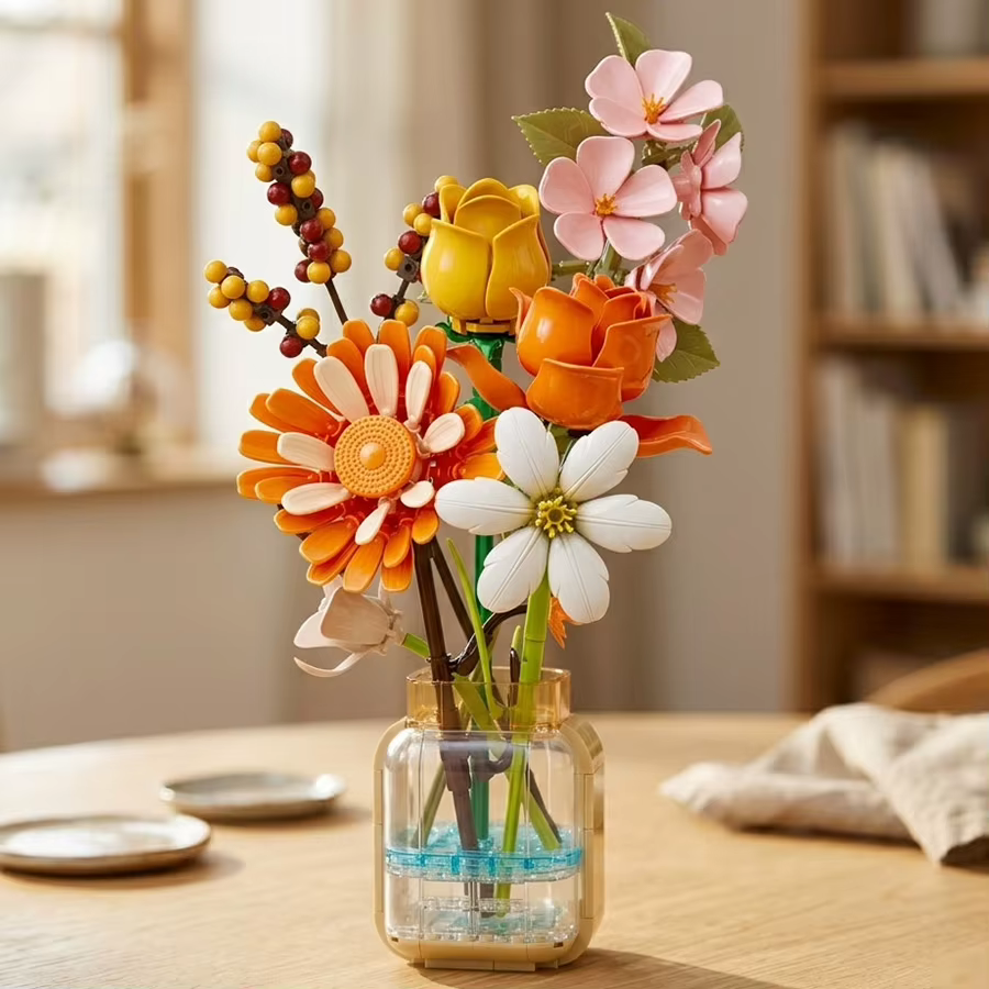 Bouquet de fleurs artificielles en blocs de construction