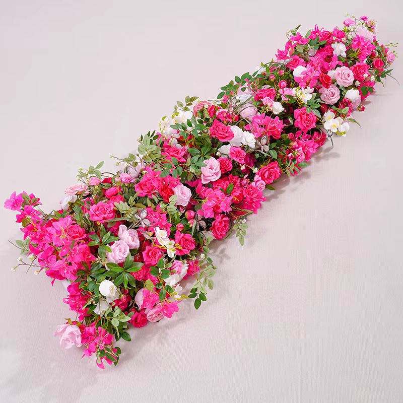 Série Rose vif Rose verdure fleur rangée décor mariage toile de fond corne arc église Banquet événement scène Arrangement Floral H866319