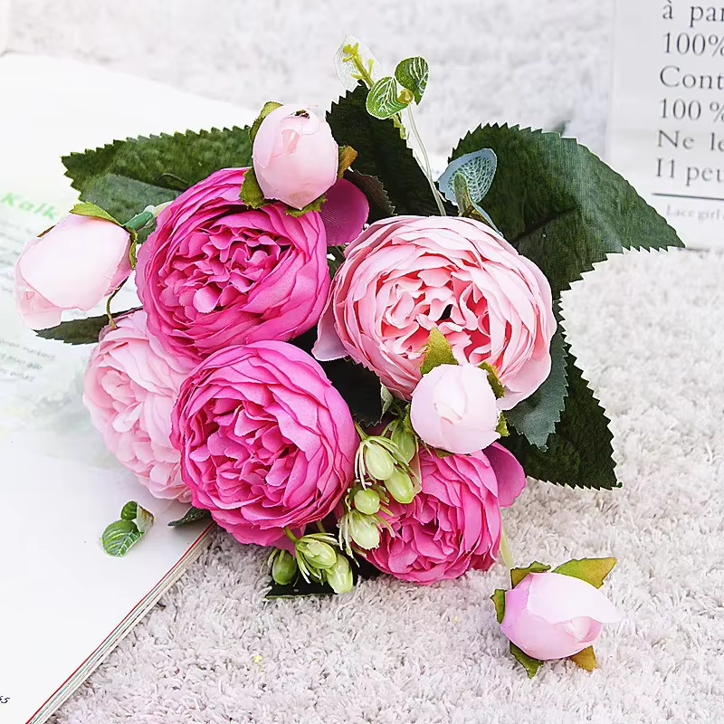 2024 belle Rose pivoine fleurs artificielles en soie petit bouquet flores maison fête printemps décoration de mariage fausse fleur