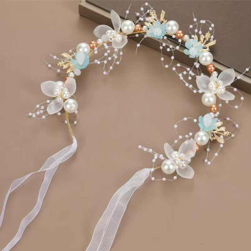 Bandeau élégant pour filles, imitation de perles, coiffure pour bébés filles, couronne de fleurs, guirlande de mariée, cerceau de tête, bandeaux de mariage