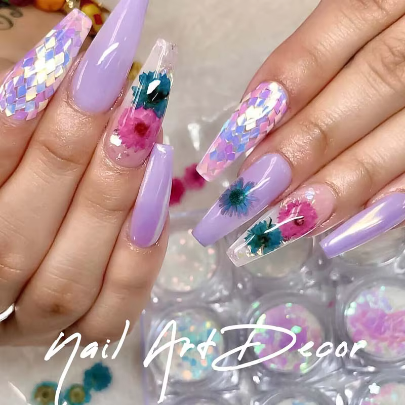 1 boîte de petites fleurs séchées colorées