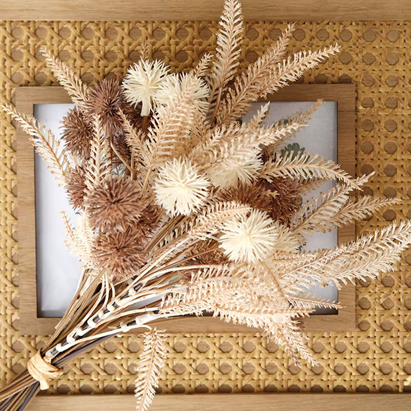 Kiku fleur artificielle boule de épineux fleurs en plastique marron pompon Mums fausse plante bricolage maison salle de mariage rétro lavande décoration
