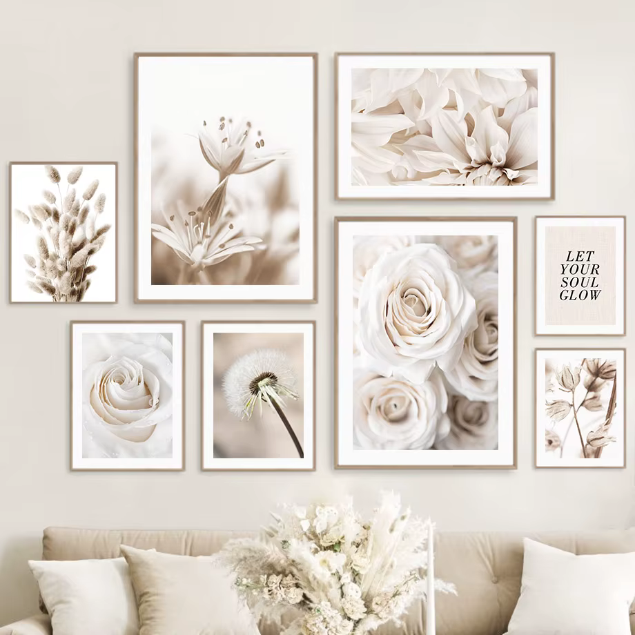 Impression sur toile d'art mural minimaliste avec des fleurs blanches de pissenlit