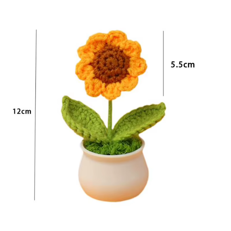 Jolies jardinières tournesol tricotées à la main