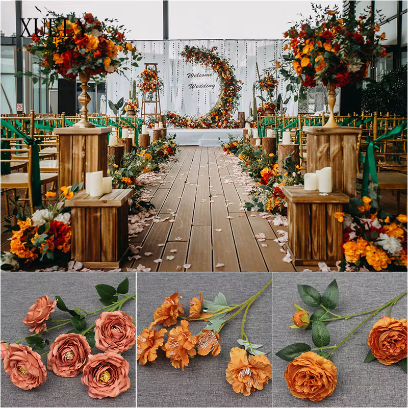 Série de fleurs artificielles couleur caramel pour mariage