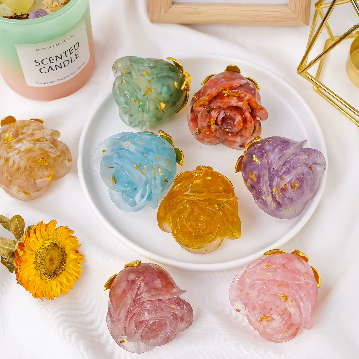 Statue de fleurs en Quartz Rose