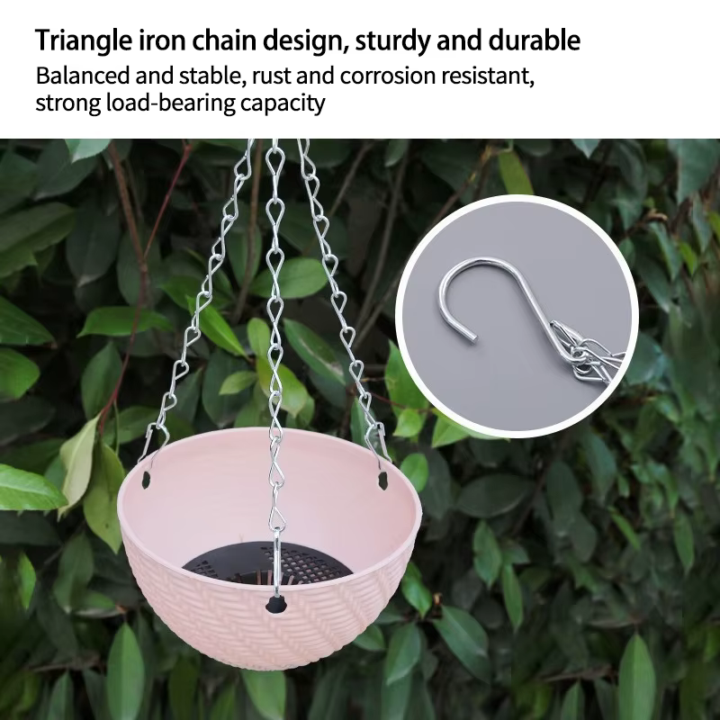 Jardinière suspendue tissée avec crochet en métal et plateau de drainage – Panier décoratif suspendu à chaîne pour plantes d'intérieur