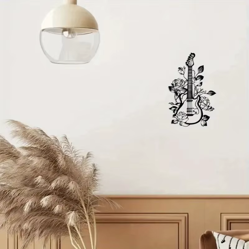 1 pièce, décoration murale en fer forgé pour guitare à fleurs