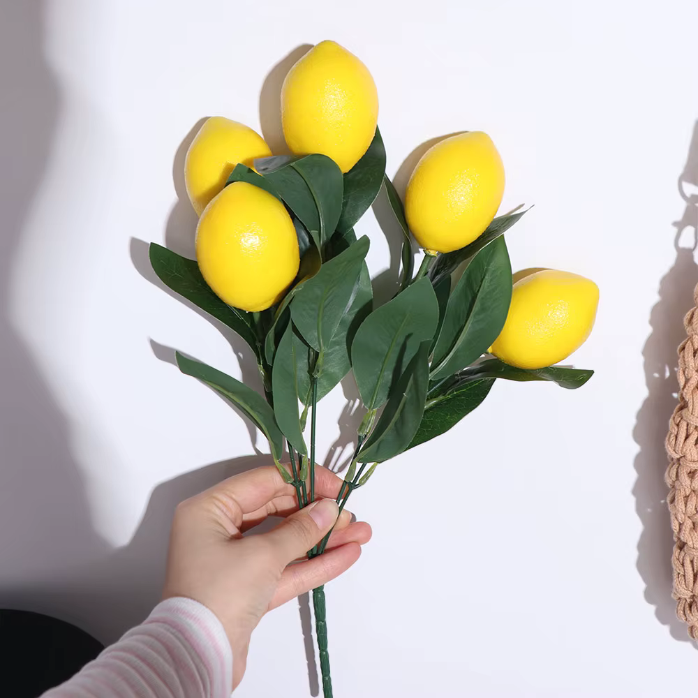 Accessoires de photographie, branches de citron artificielles faites à la main, simulation de citron en mousse DIY, plantes artificielles élégantes et réalistes, décoration de vase