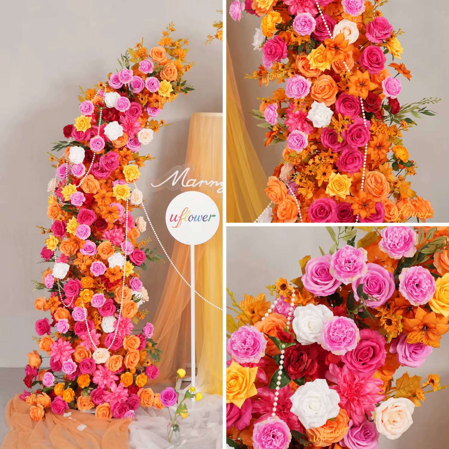 Arche de fleurs artificielles Uflower Orchid Red pour mariage