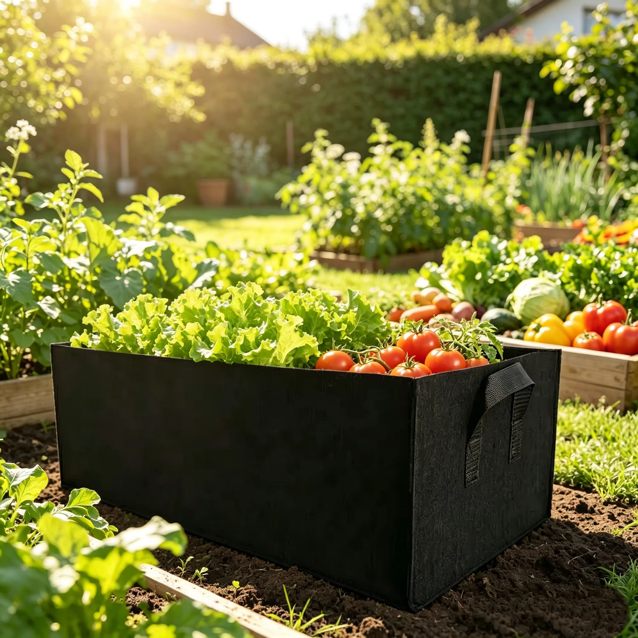 Sac de culture carré en feutre non tissé multifonctionnel pour plantes et légumes