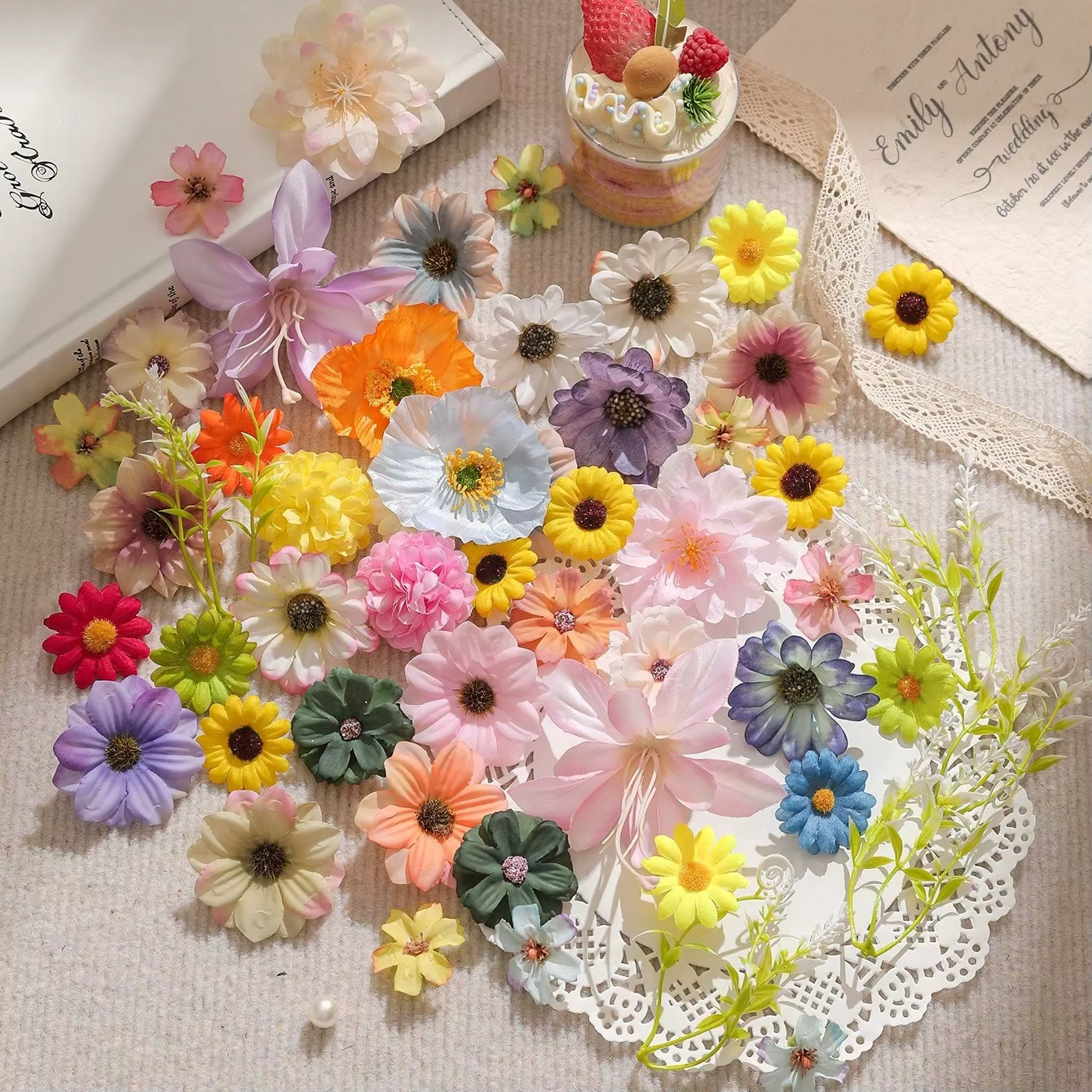 20/50 pièces de fleurs artificielles mélangées