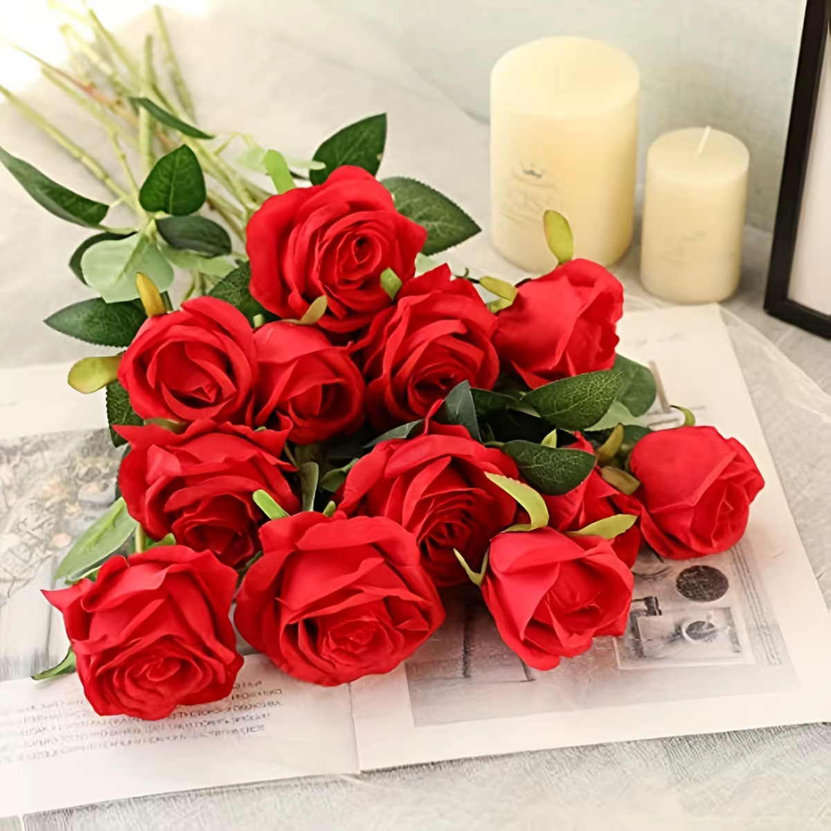 Bouquet de roses artificielles réalistes