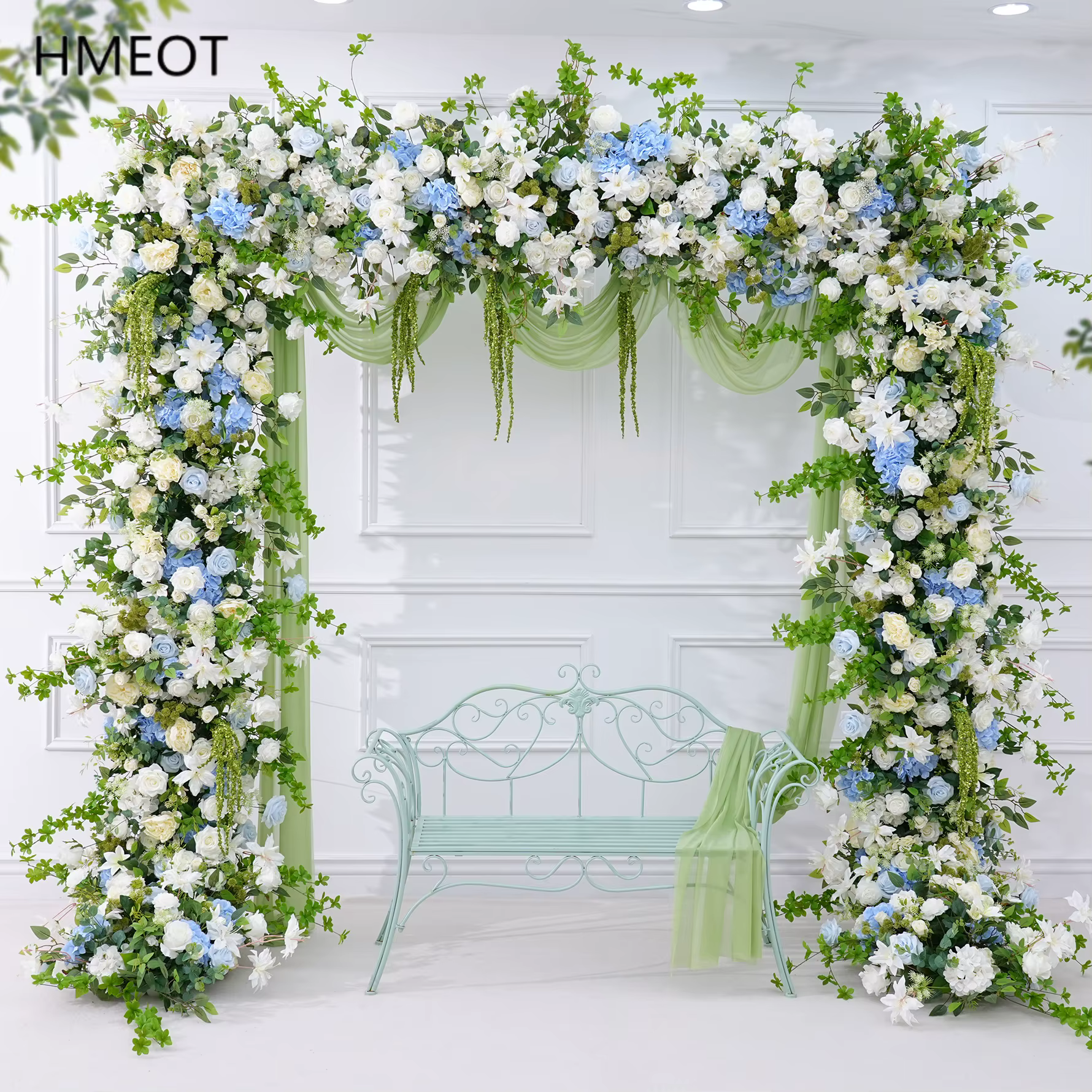 HMEOT H8870 Arche florale carrée avec arrangement de fleurs bleues d'hortensia