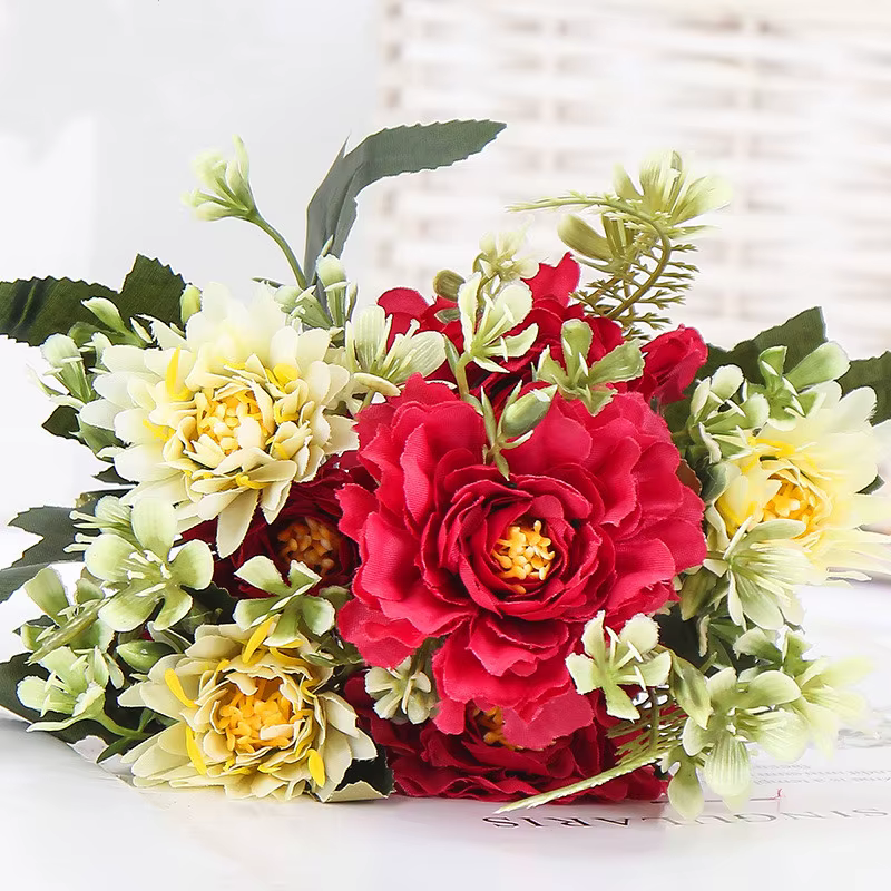 Bouquet de roses pivoines camélia artificielles