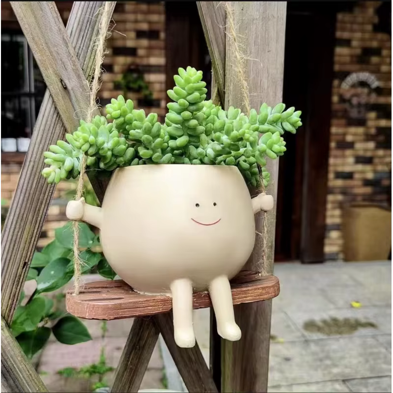 Pot de fleur avec visage souriant, cadeau créatif, ornement en résine
