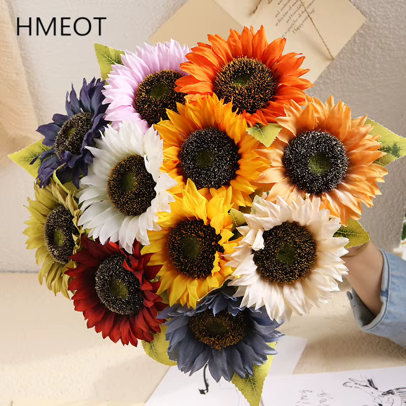 Branche de Fleurs Artificielles de Tournesol avec Cuir oral elu