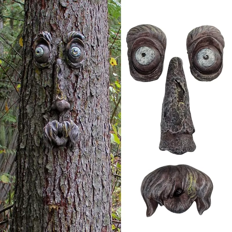 Vieil homme arbre Hugger jardin Peeker cour Art extérieur