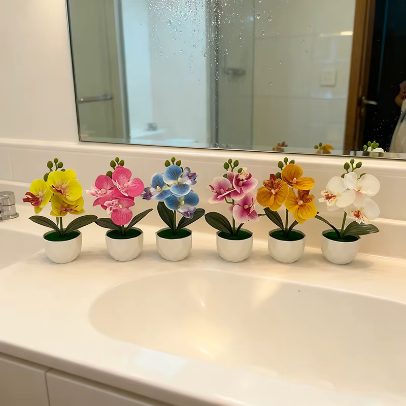 Trois simulés papillon orchidée diamant bonsaï petits ornements hôtel chez l'habitant ensemble de bureau Mini poterie de plante verte