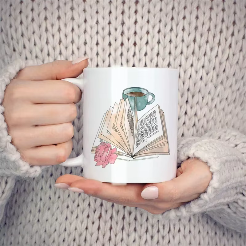 Tasse à café originale en céramique motif livre et fleur, pour thé, bière, voyage, cadeau personnalisé, rare, amusante, mignonne, unique