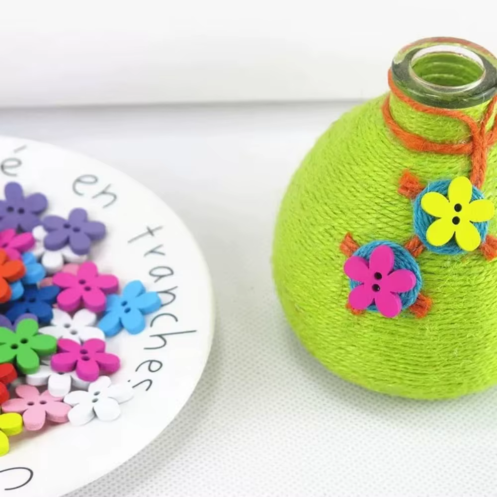 100 boutons décoratifs en bois en forme de fleur