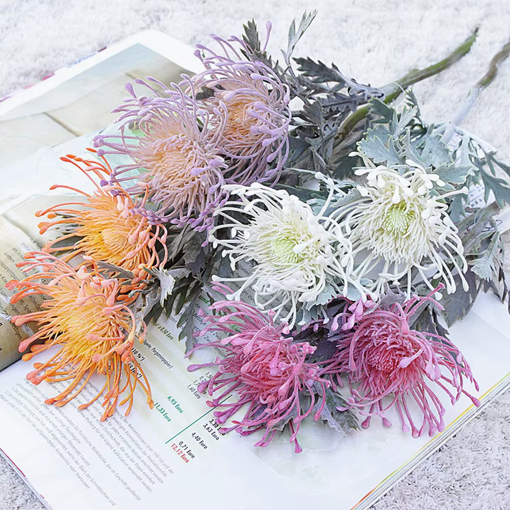 Fleurs artificielles branche courte griffe de crabe 2 fourchettes Pincushion Festival guirlande Vase pour la maison décoration de salle de mariage fausse plantation