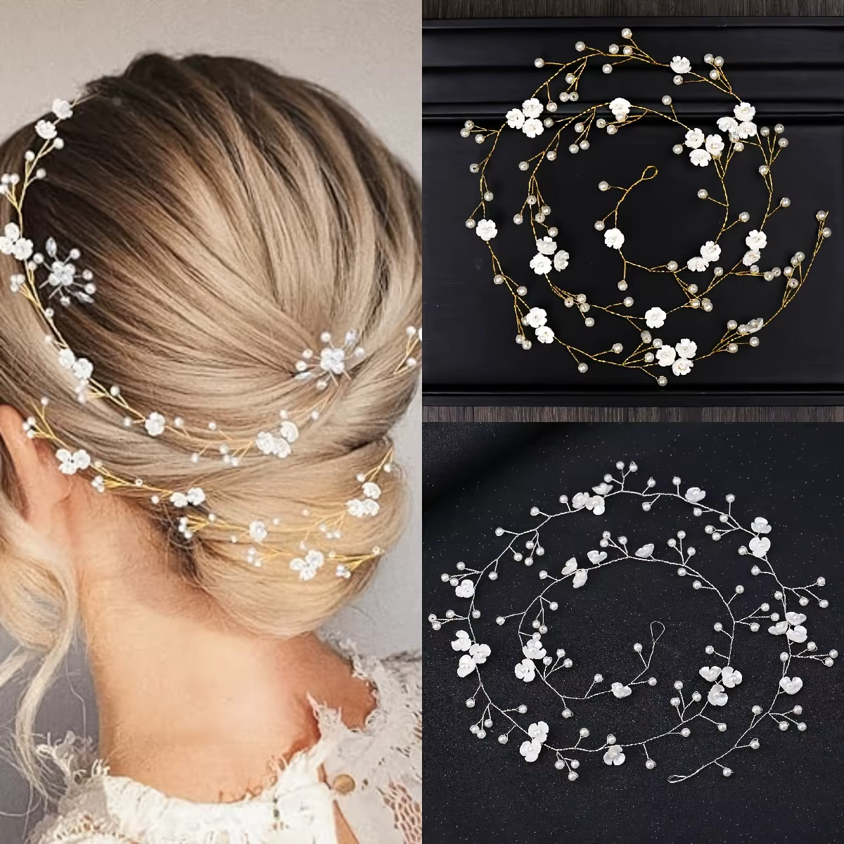 ChimPearl-Bandeau de cheveux fleur pour mariée, coiffure de princesse, diadème de mariage, coiffure dorée, accessoires pour cheveux