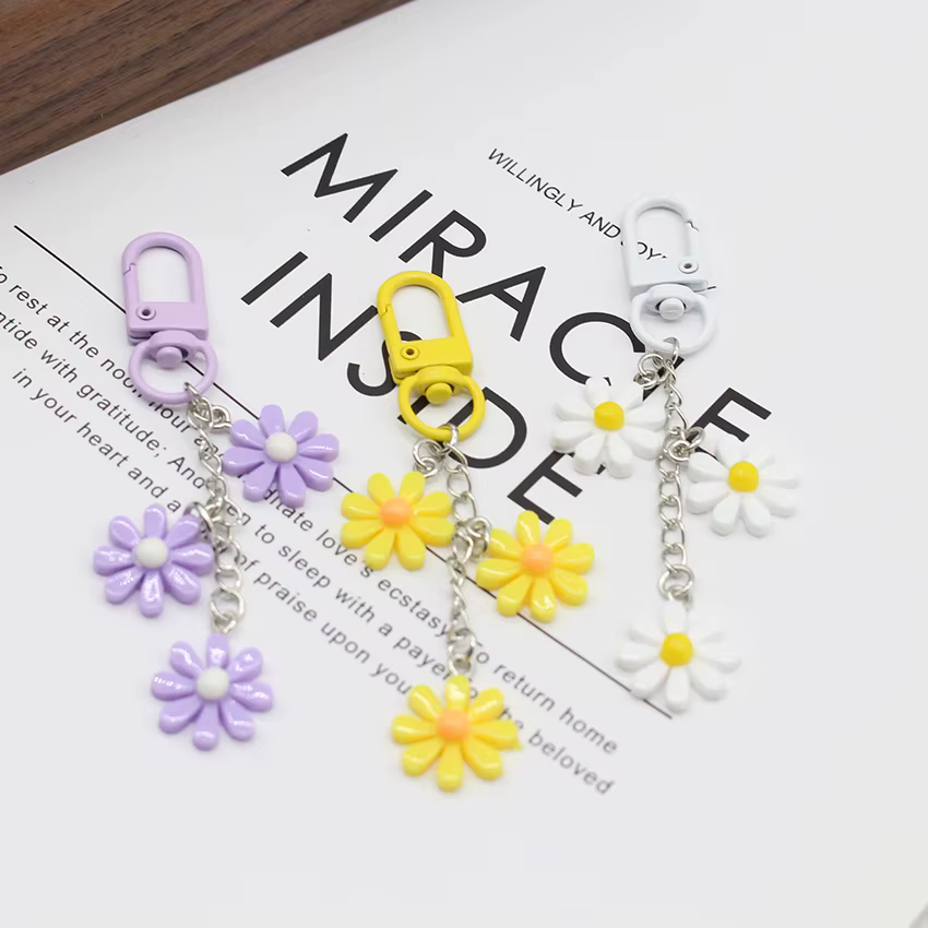 Porte-clés fleur coloré pour femmes et filles, breloques de sac, accessoires de bijoux à bricoler soi-même, porte-clés charmant