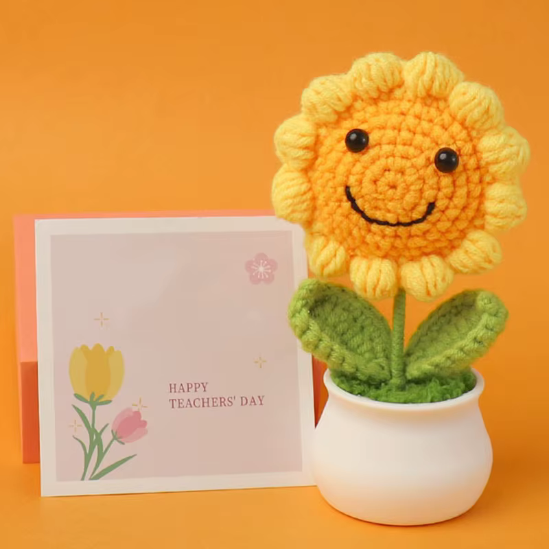 1 pièces fleurs artificielles créatives mignon Crochet Pots de tournesol tricoté fleur à la main cadeau maison cadeaux d'invité de mariage décor de bureau