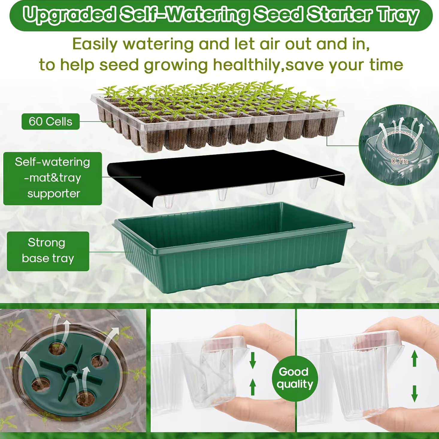 Kit de germination intérieur pour graines de plantes avec plateau à semis auto-arrosant 60/120 cellules