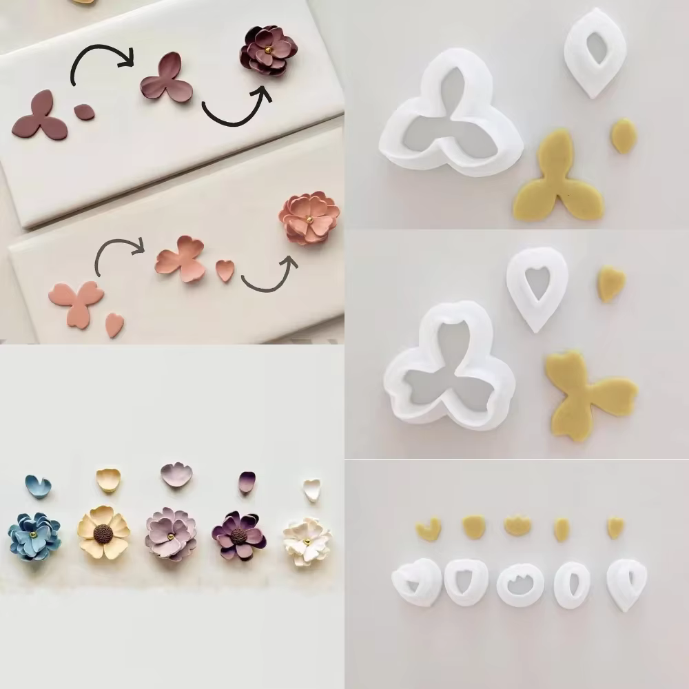 Différents Types exquis Unique pétales de fleurs argile moules bricolage fleur trèfle boucles d'oreilles bijoux