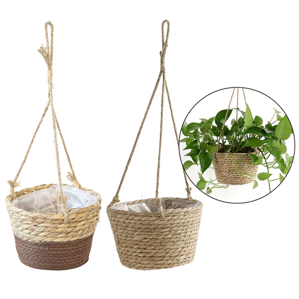 Panier suspendu en paille pour jardin