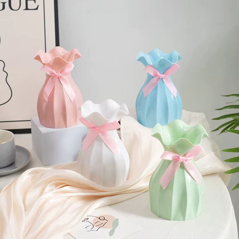 Vase nordique en plastique à fleurs sèches anti-chute