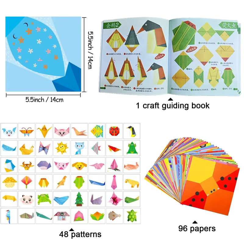 Kit d'origami avec 30/96 feuilles de papier et livre de guide