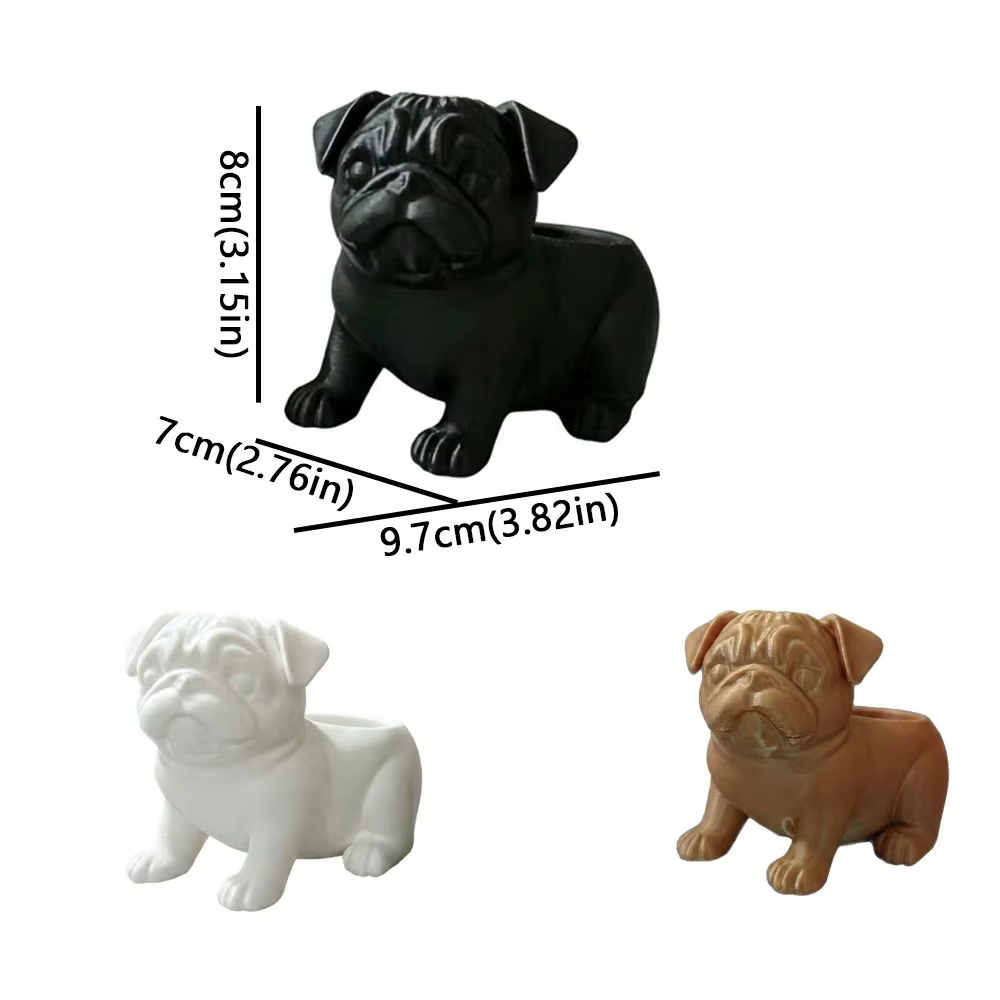 Pot de fleurs en plastique en forme de chien pug imprimé en 3D