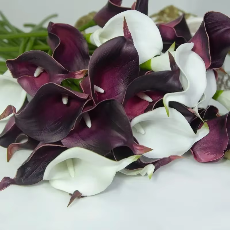 Bouquet de lys Calla artificiel – Fausses fleurs violettes réalistes pour mariages