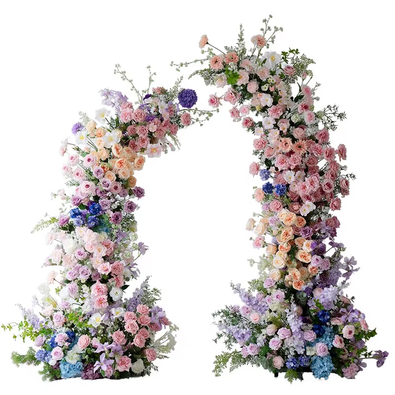 Violet Rose Rose pivoine verdure fleur rangée mariage toile de fond corne arc Arrangement Floral Banquet événement fête scène décorations