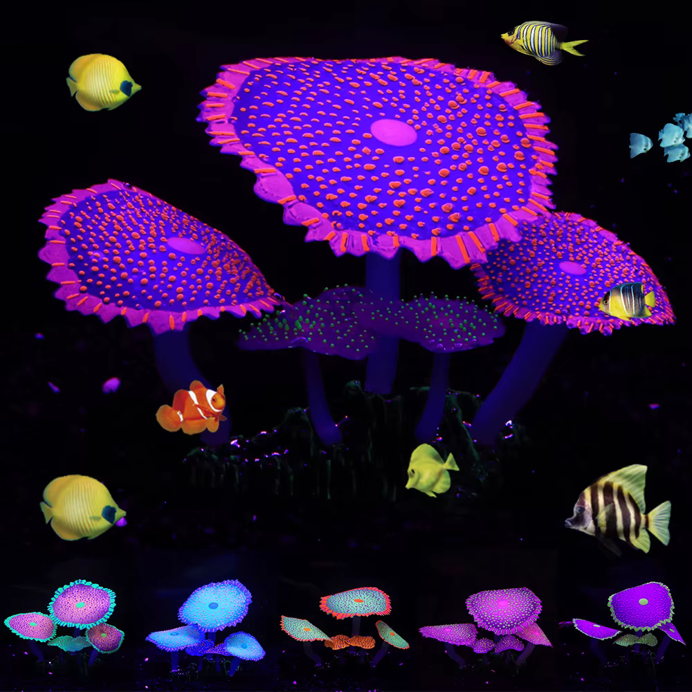 Décoration de corail fluorescent en silicone pour aquarium avec plantes lumineuses pour l'aménagement paysager sous-marin