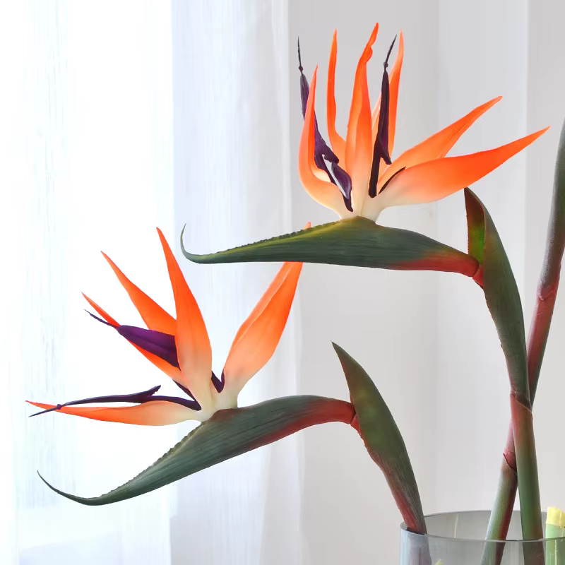 3 fleurs artificielles d'oiseau de paradis en caoutchouc Strelitzia
