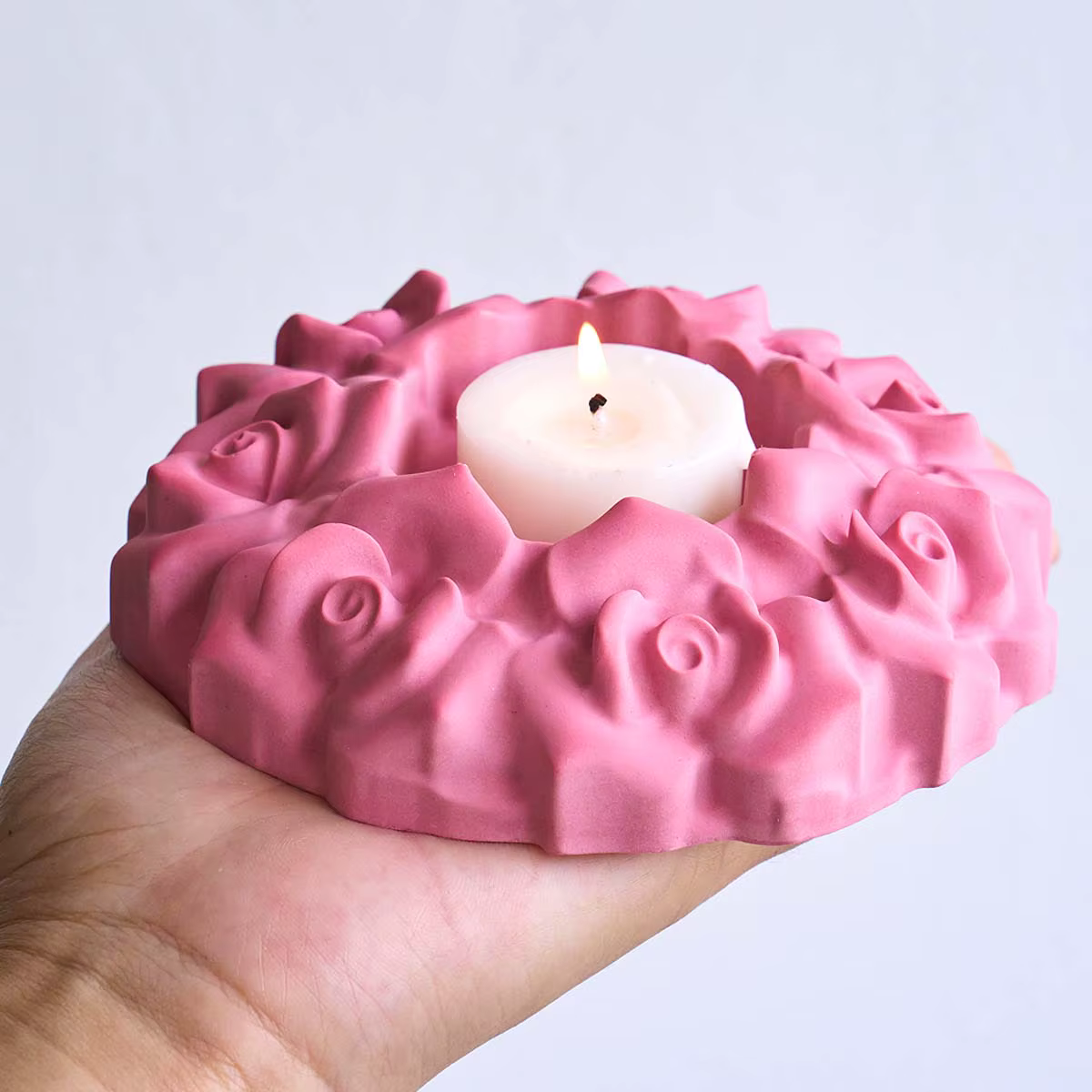 Moule en silicone pour bougeoir en forme de fleurs de cerisier et de roses, pour la fabrication artisanale de supports de bougies en plâtre et résine, moules de moulage pour la décoration intérieure
