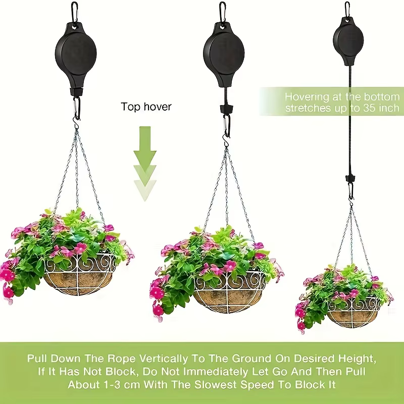Crochet de poulie rétractable réglable pour plantes d'intérieur et d'extérieur