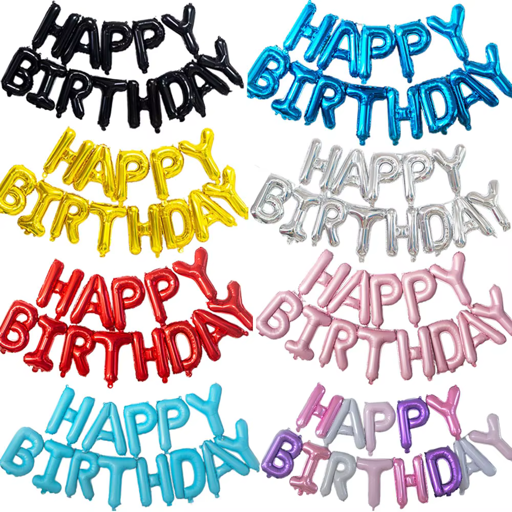Ballons de décoration joyeux anniversaire, rose, bleu, noir, or, rouge, ensemble de ballons en aluminium avec lettres colorées, fournitures de bannière de décoration pour fête d'anniversaire